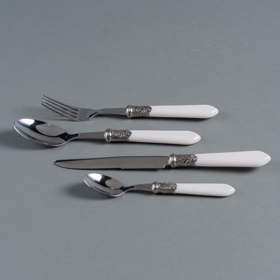 CJ. DE TALHERES DE METAL COM CABO BRANCO - 24PCS