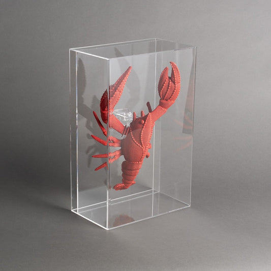 ESCULTURA LAGOSTA ROSSO EM CAIXA DE ACRÍLICO