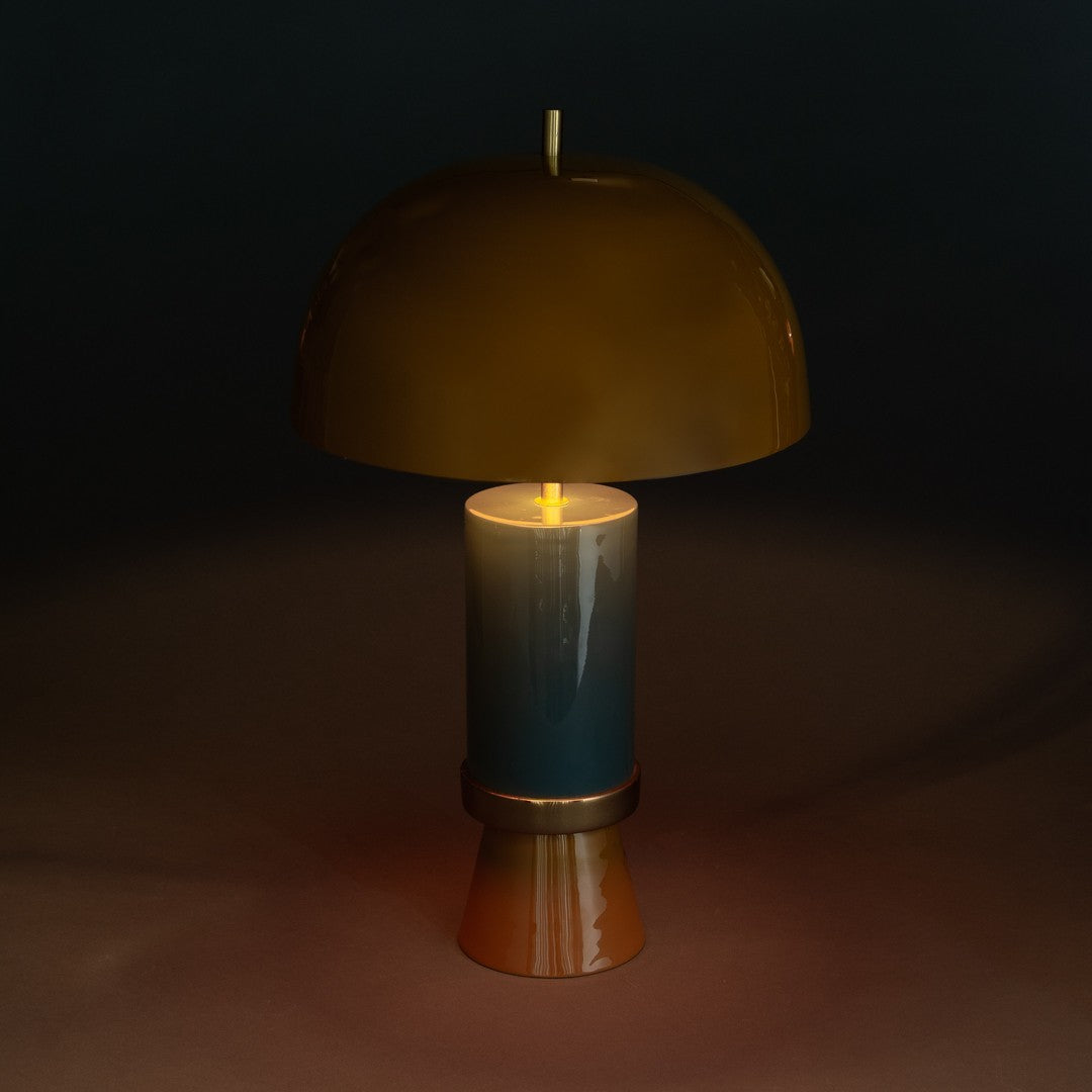 ABAJUR METAL VERDE E MOSTARDA