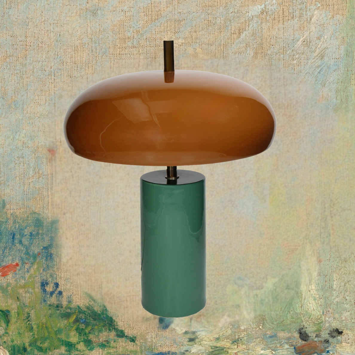 ABAJUR METAL VERDE E CARAMELO