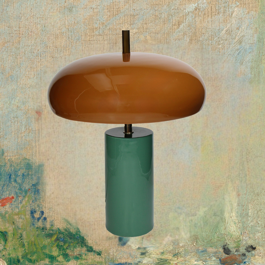 ABAJUR METAL VERDE E CARAMELO