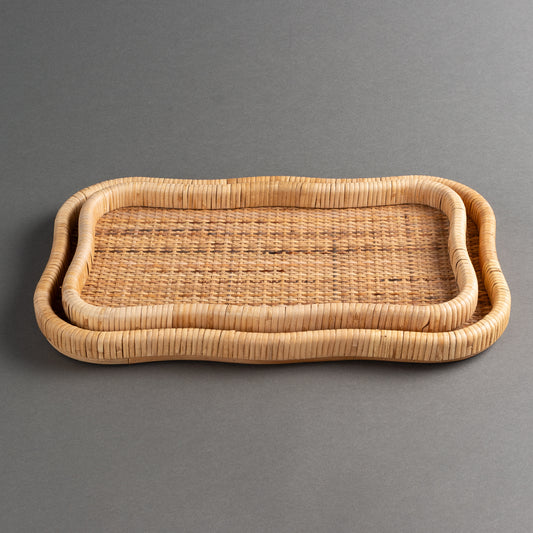 BANDEJA EM MADEIRA E FIBRA RATTAN NATURAL G